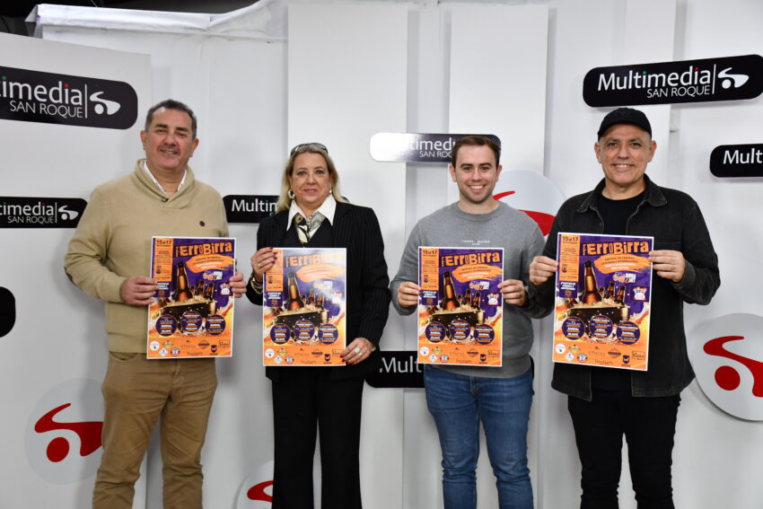 Carlos Jordan, Yolanda Pallarés, Alfonso Valdivia y Fran extremera (DJ Toulalanb), en la presentación de Ferrobirra