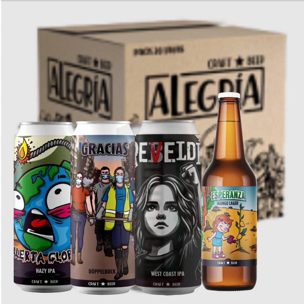 Pack de cervezas especial con motivo de la dana elaboradas por Cervezas Alegría con la ayuda de fábricas amigas